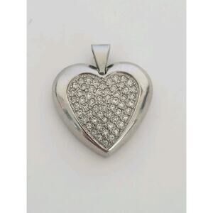 Folli Follie Puffy Heart Pendant Silver Rhinestones Quality‎ 1" Medium Designer